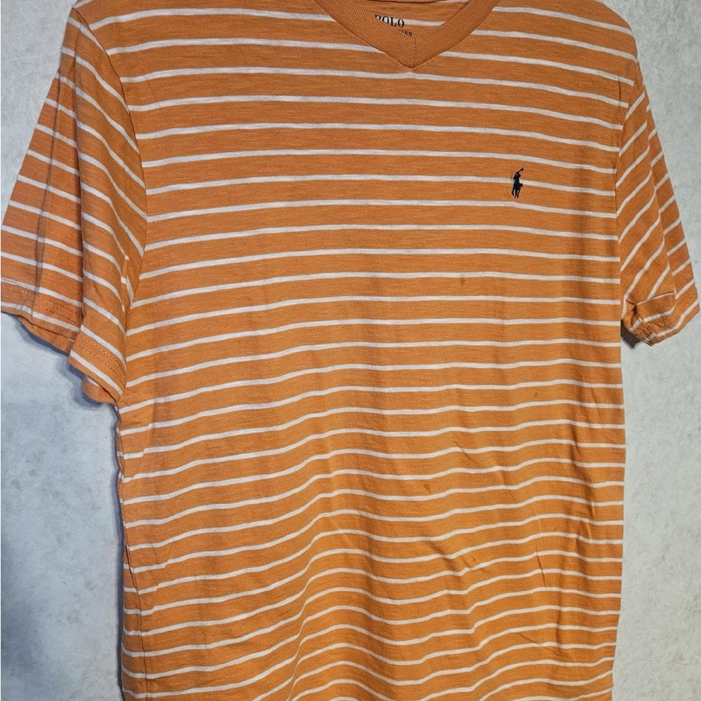 Polo by Ralph Lauren Men's Striped Tee in Orange and White